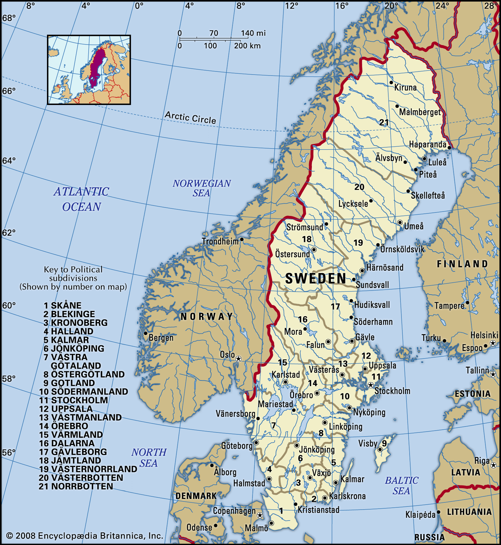 Sweden Map - Map of Sweden showing locations mentioned in the text 