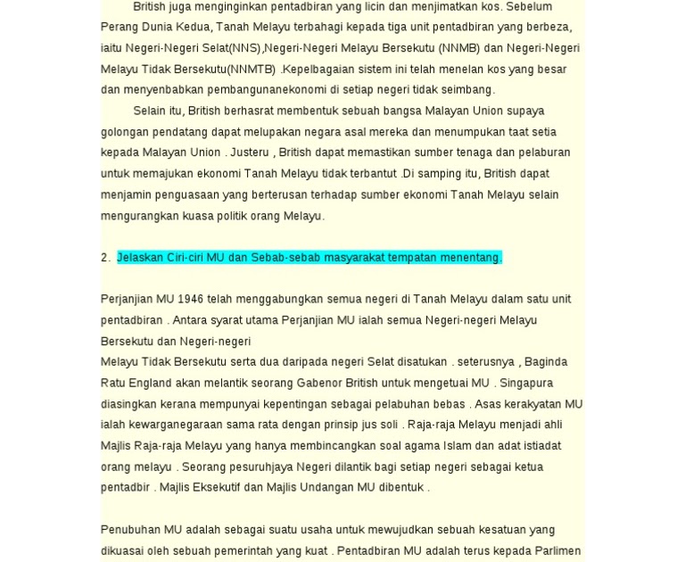 Jawapan Sejarah Tingkatan 2 Bab 9