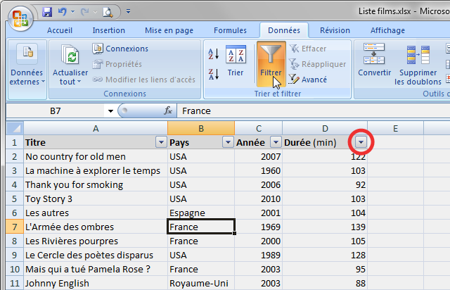 Trier un tableau excel