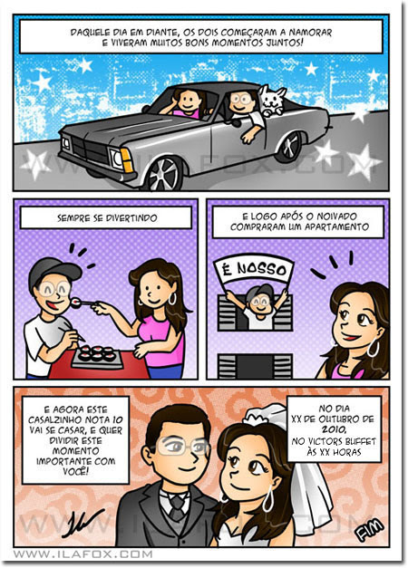 convite em história em quadrinhos personalizados para casamento by ila fox