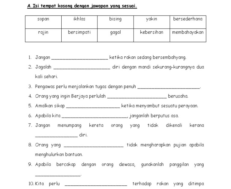 Latihan Pendidikan Moral Tahun 2 Unit 7  Miani