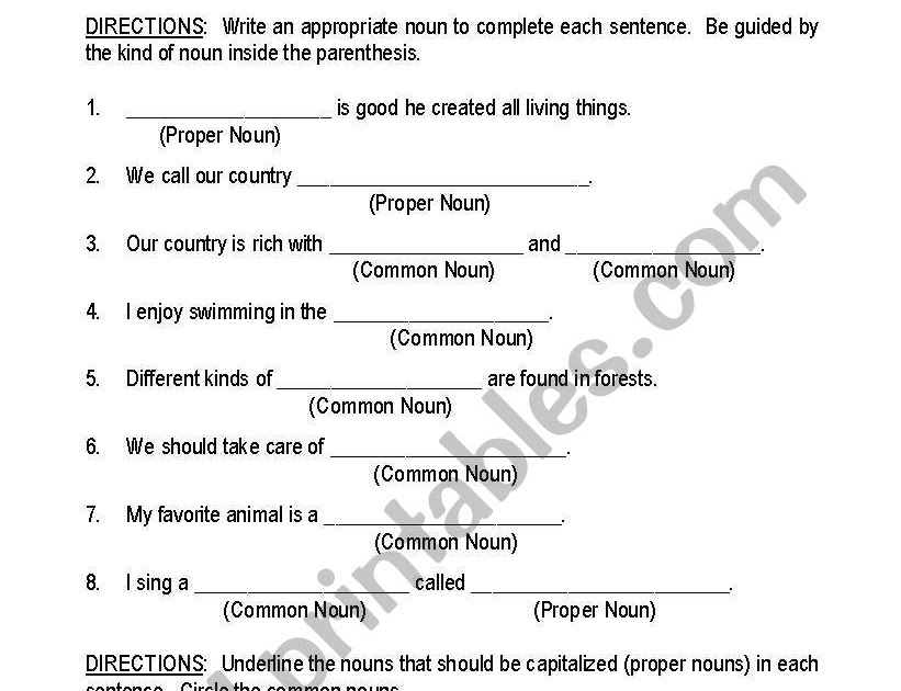 Kinds Of Nouns Worksheet For Grade 3