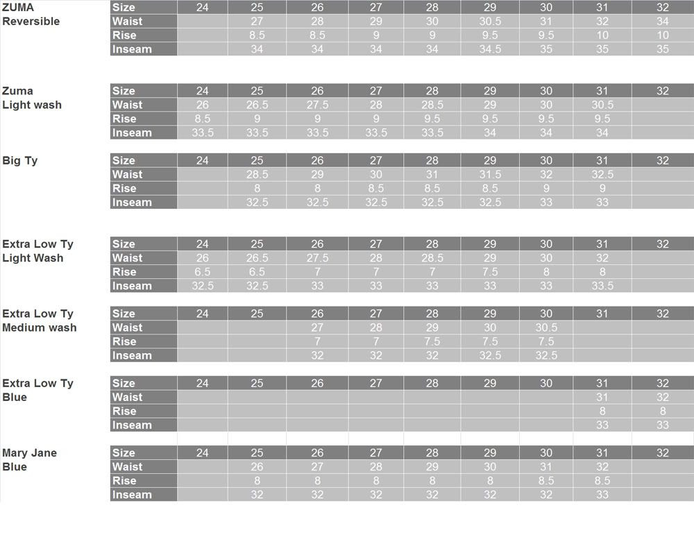 Gomer Blog Jeans Size Chart