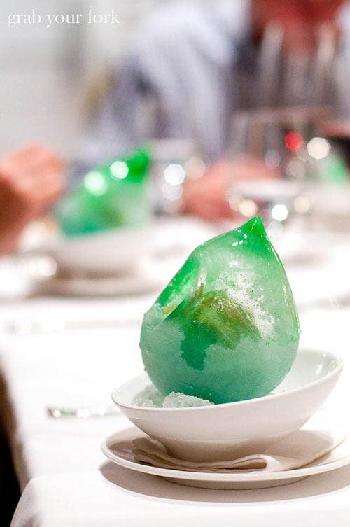 wolgan valley basil and lime sorbet in ice bowl
