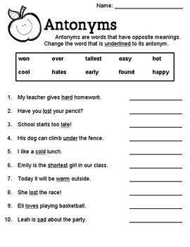 Worksheets On Antonyms For Grade 3 - Free Optimal