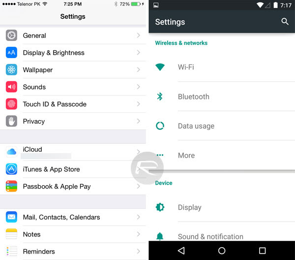 AndroidLollipop-vs-iOS-11 Ajustes