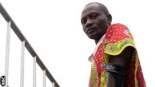 William Araka on his crutches
