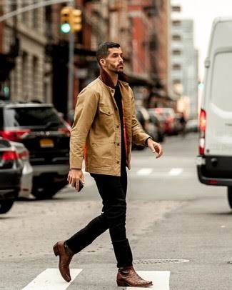 black jeans and tan boots