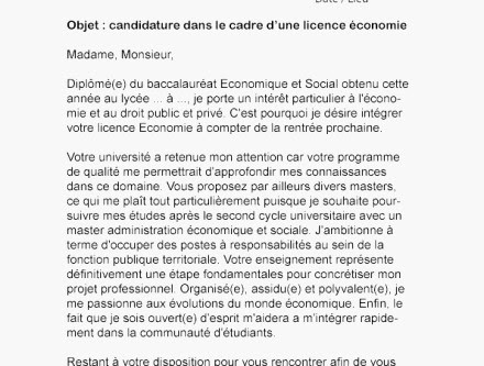 Lettre De Motivation Licence Economie Gestion L1 - B Soalan