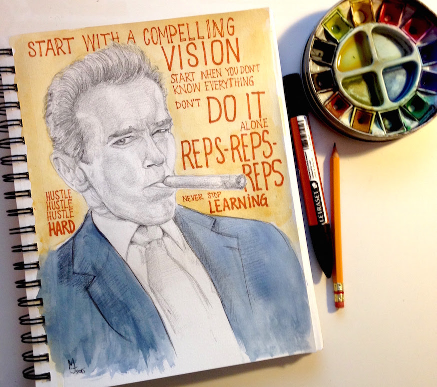 Arnold Schwarzenegger Portrait Sketchnotes Sketchbook Art Total Recall