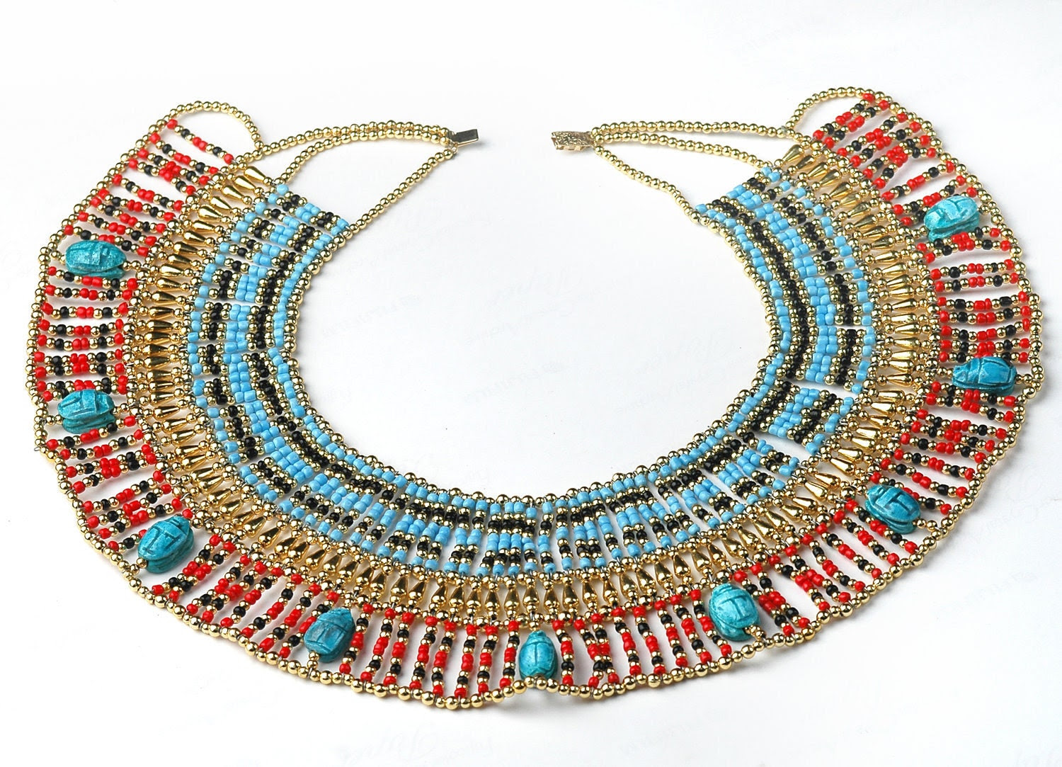 XLRG  Egyptian  beaded  Queen Cleopatra Necklace 9 Scarab