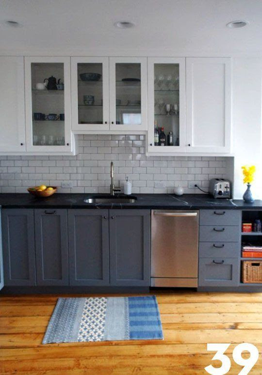 Kitchen Cabinets White On Top Blue On Bottom Kitchen Design