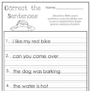 Correct The Sentence Worksheet Kindergarten : Pre Kindergarten Pre
