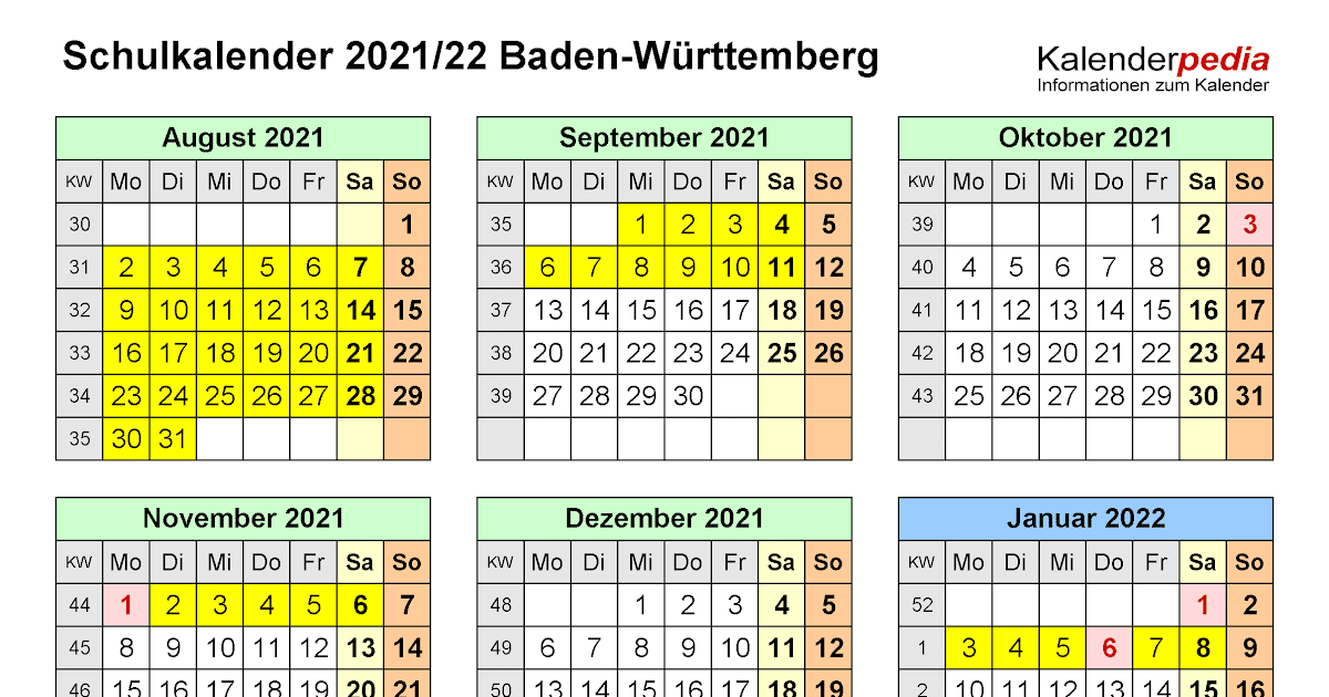 Kalender 2021 Baden-Württemberg Excel : Hele året ukentlig ...