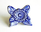 Lace Ceramic Cocktail Ring Oversized Royal Blue Butterfly Pottery Adjustable Silver Ring - Ceraminic Lace Ceramic Cocktail Ring Oversized Royal Blue Butterfly Pottery Adjustable Silver Ring - Ceraminic