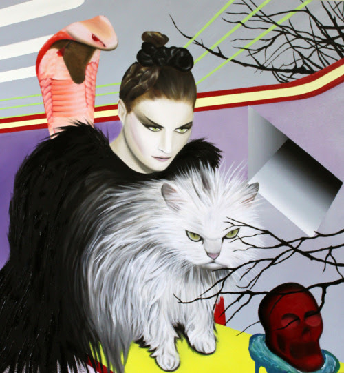 A mulher, o gato e a cobra, 2011 - The woman, the cat and the snake
Acrílica e óleo sobre tela - Acrylic and oil on canvas
60 x 60 cm
Coleção particular - SP - Private collection - SP