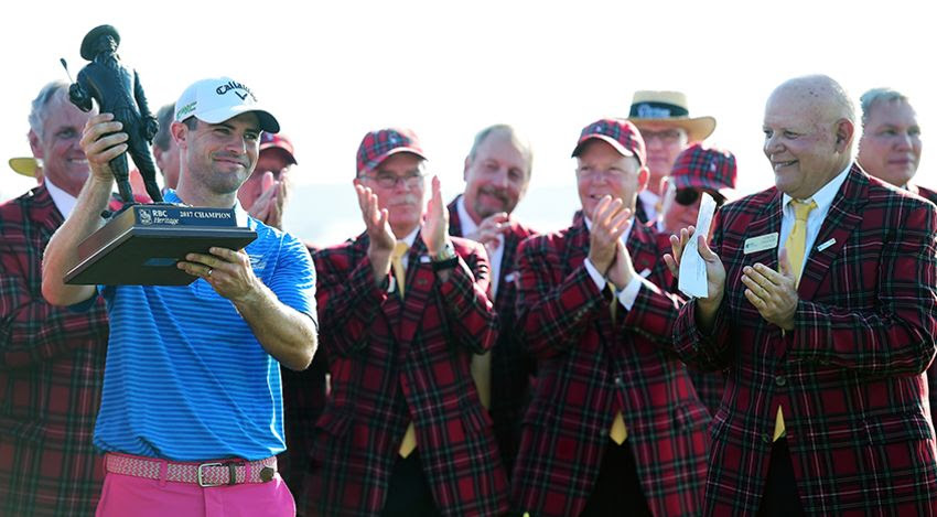 Wesley Bryan accepting RBC Heritage trophy