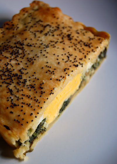 slice of spinach and egg pie©