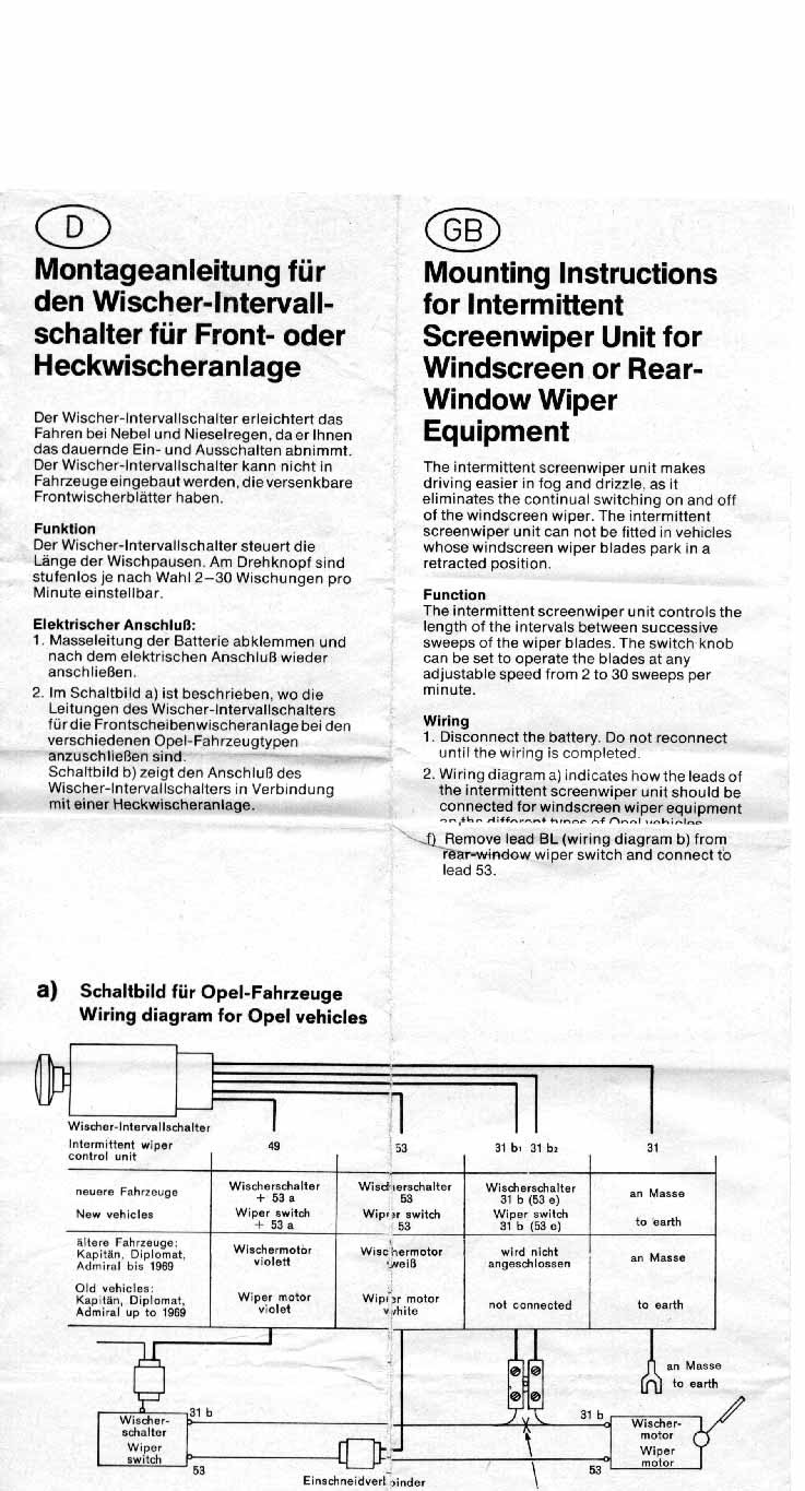 Schaltplan Opel Rekord C