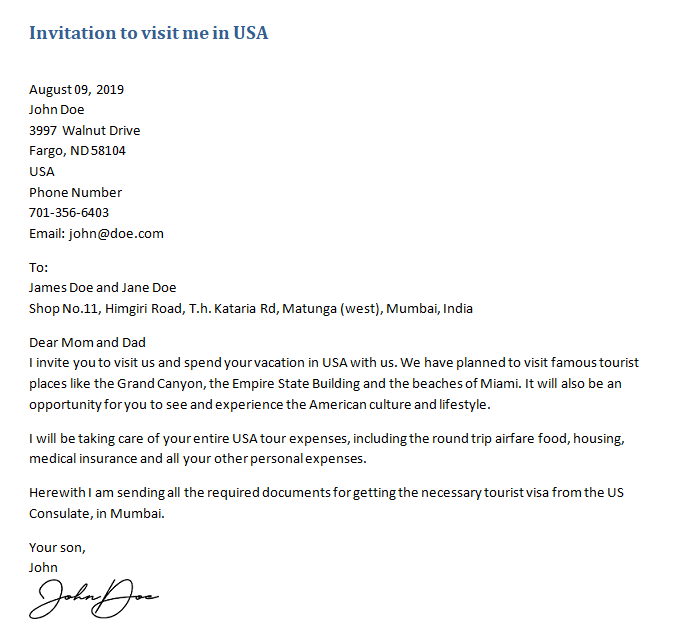 visa letter to embassy
