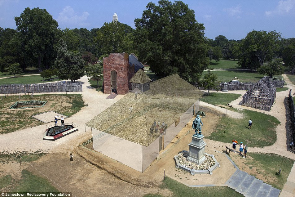 A digital reconstruction of the 1608 Church. Scientists have said the settlers likely arrived during the worst drought in 800 years, bringing a severe famine for the 6,000 people who lived at Jamestown between 1607 and 1625.