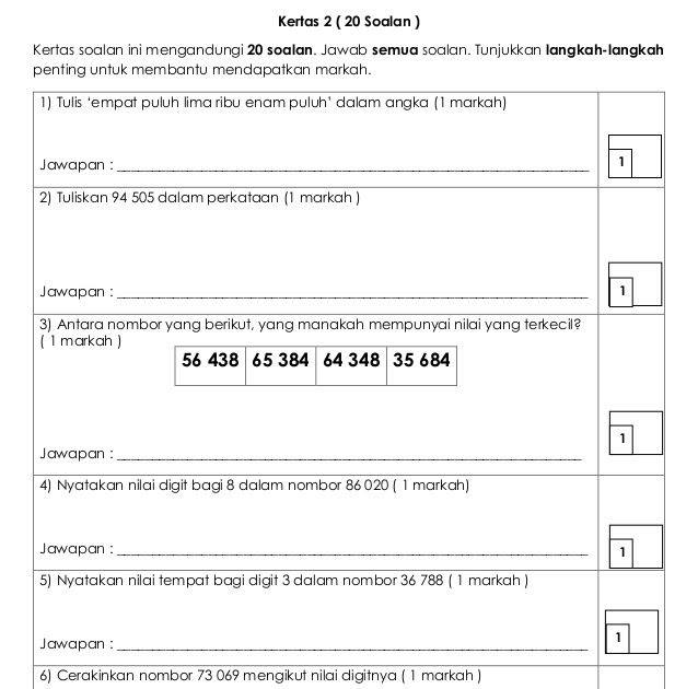 Soalan Matematik Tahun 2  Soalan matematik tahun 2 kssr  Kaedah latih