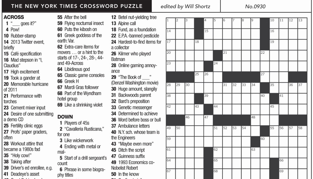 Ny Time Crossword Printable / New York Times Crossword Printable Free Monday | Free