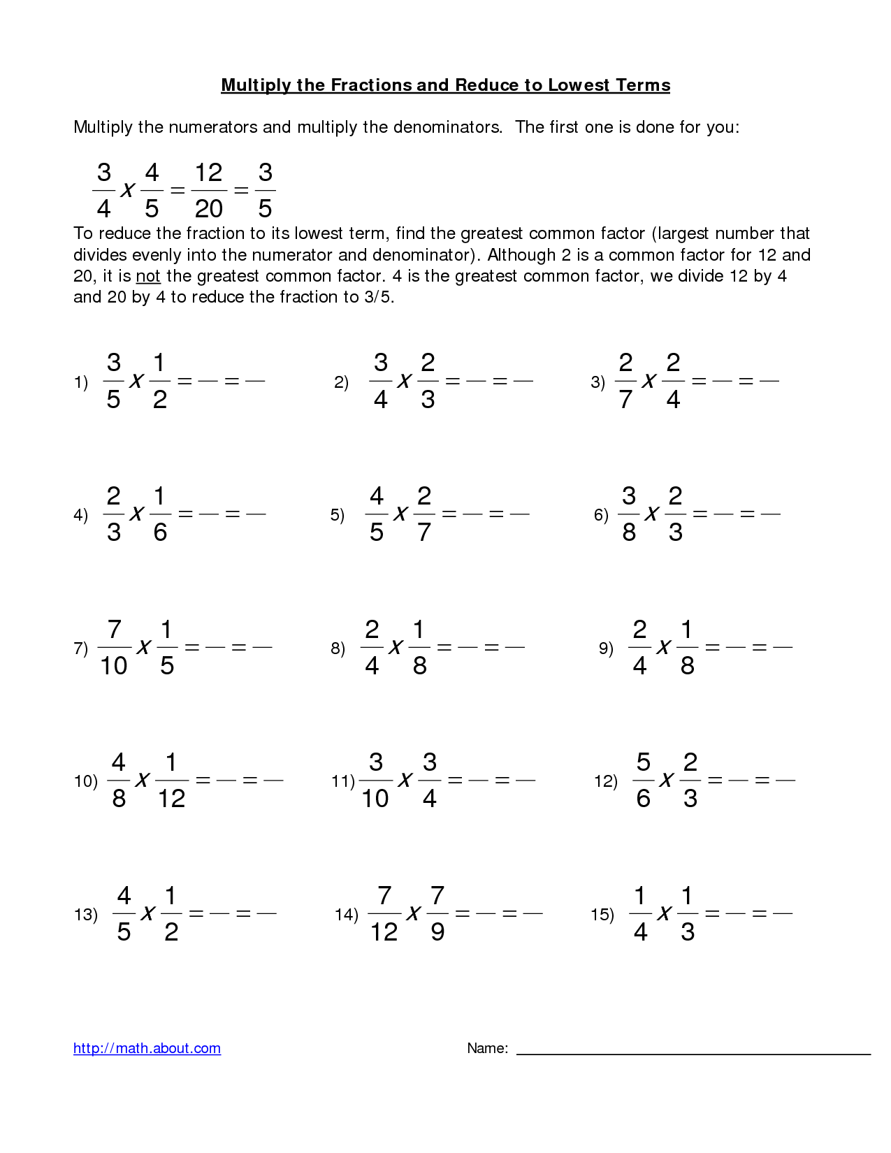 Free Printable Multiplication Division Fraction Worksheets