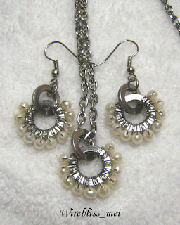 Wire wrapped pearl and washer earring Wire wrapped pearl and washer earring