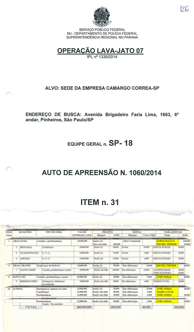 Documento apreendido na Camargo Correa na operação Lava Jato (Foto: época)