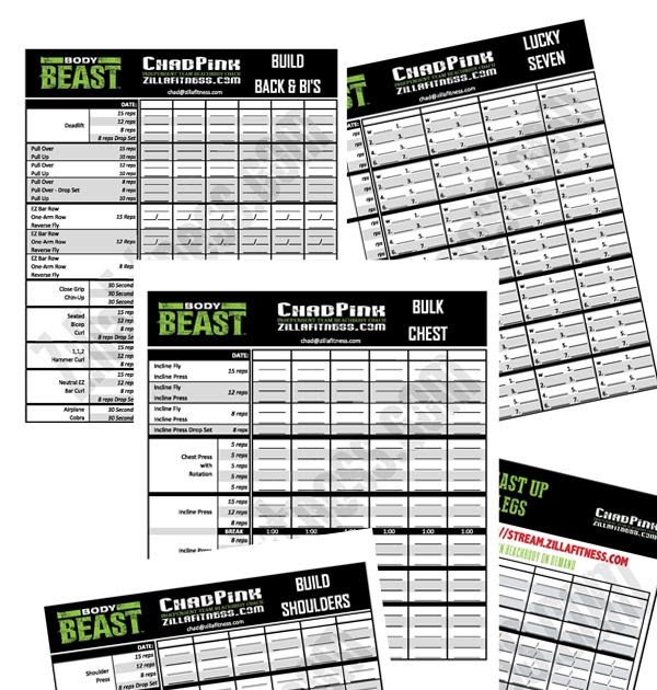 Basement Beast Workout Sheets - Body Beast - Build: Chest and Tris