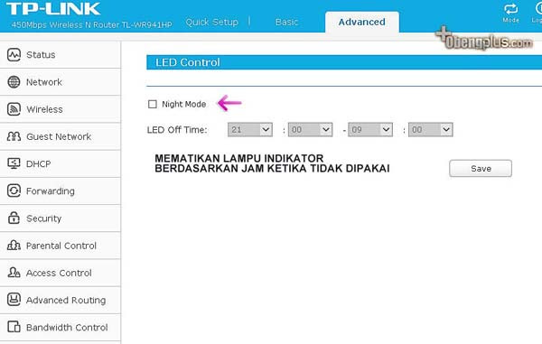 Setting lampu utuk di On Off TP-Link TL-WR941HP