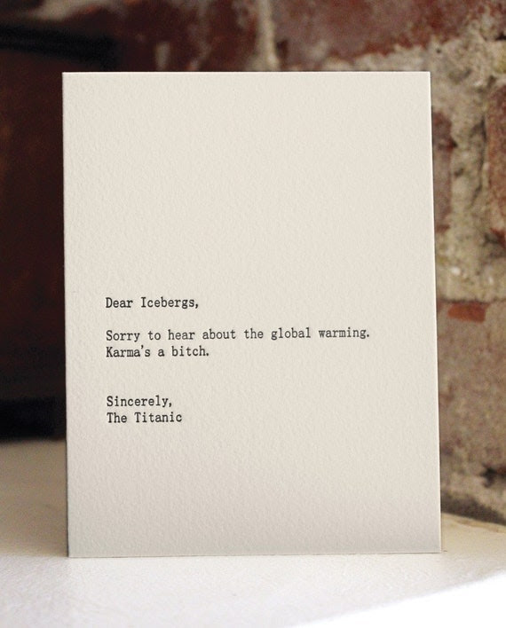 dear icebergs. letterpress card