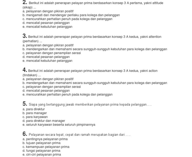 Soal Dan Jawaban Pelayanan Prima Jawaban Soal
