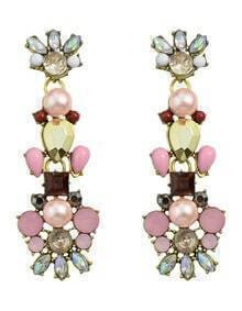 Colorful Rhinestone Long Flower Earrings