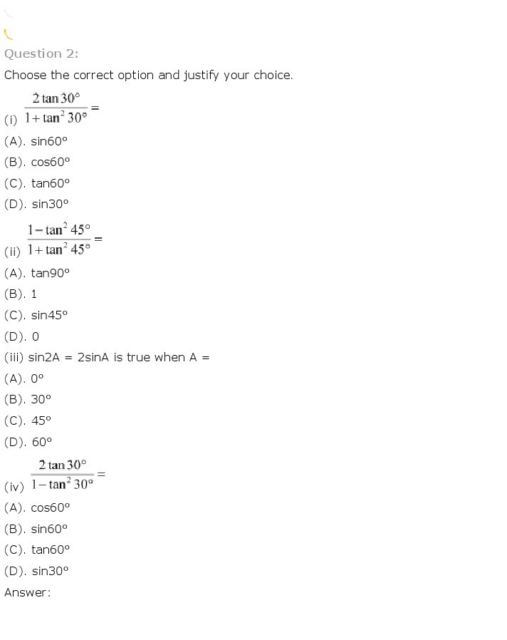 NCERT Solutions for Class 10th Maths Chapter 8 - Introduction to Trigonometry