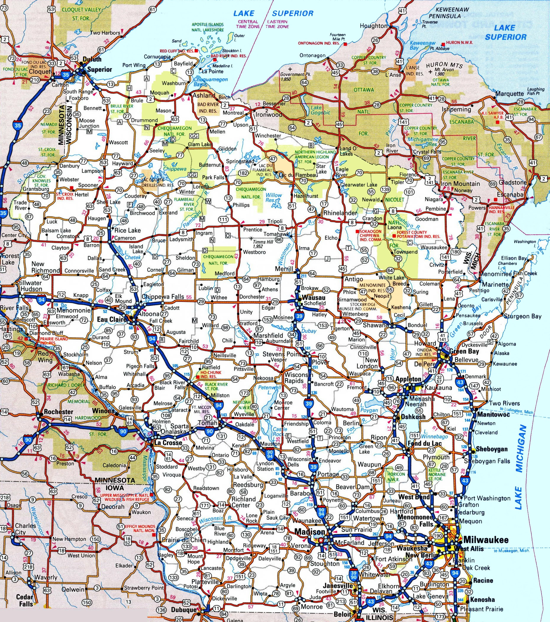 State Of Wisconsin Map | Time Zones Map World