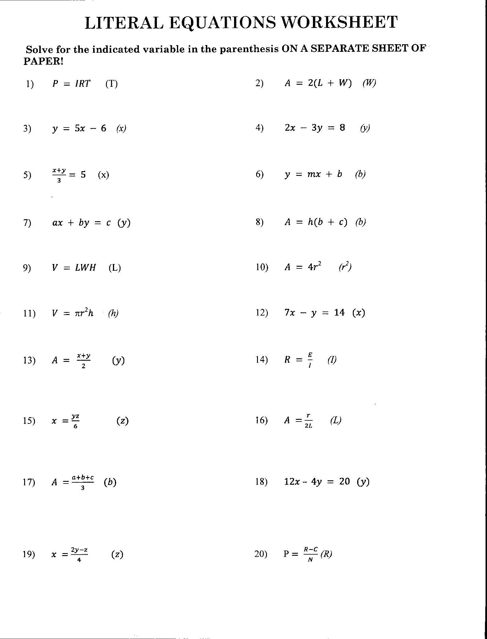 33 Literal Equations Worksheet Answer Key Free Worksheet Spreadsheet