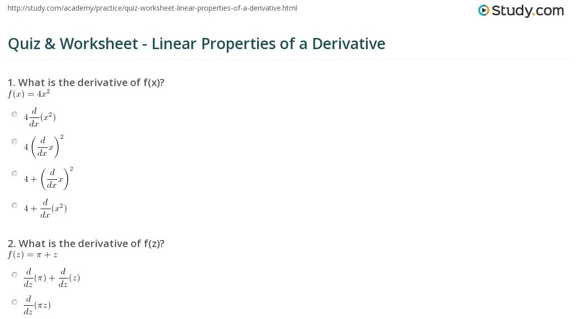 Printable Derivative Practice Worksheet - Vocabulary practice worksheet