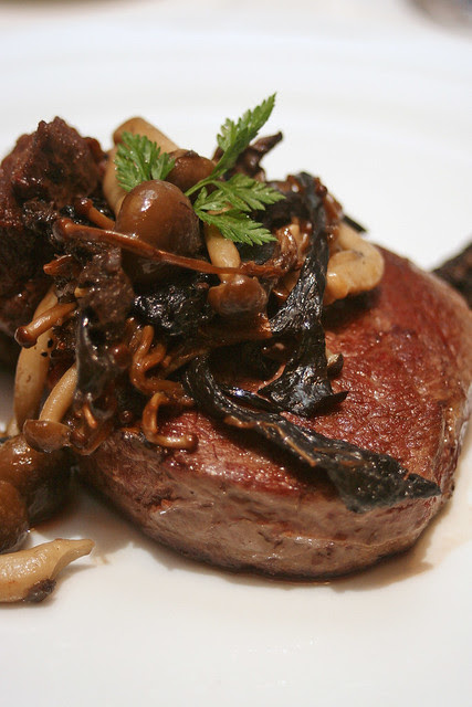 Black Angus Beef Variation - tenderloin, braised cheek, sauce bordelaise, assorted mushrooms