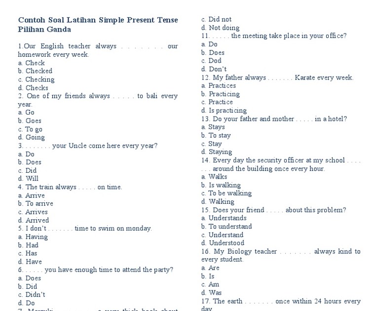 Soal Pilihan Ganda Present Perfect Tense