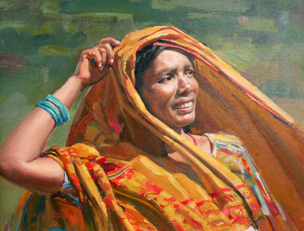 Mokama Woman With Orange Sari