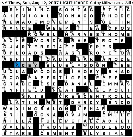 Rex Parker Does the NYT Crossword Puzzle: SUNDAY Aug 12 2007 Cathy