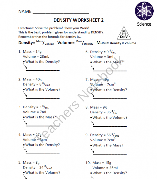 Density Calculations Worksheet Answers - worksheet