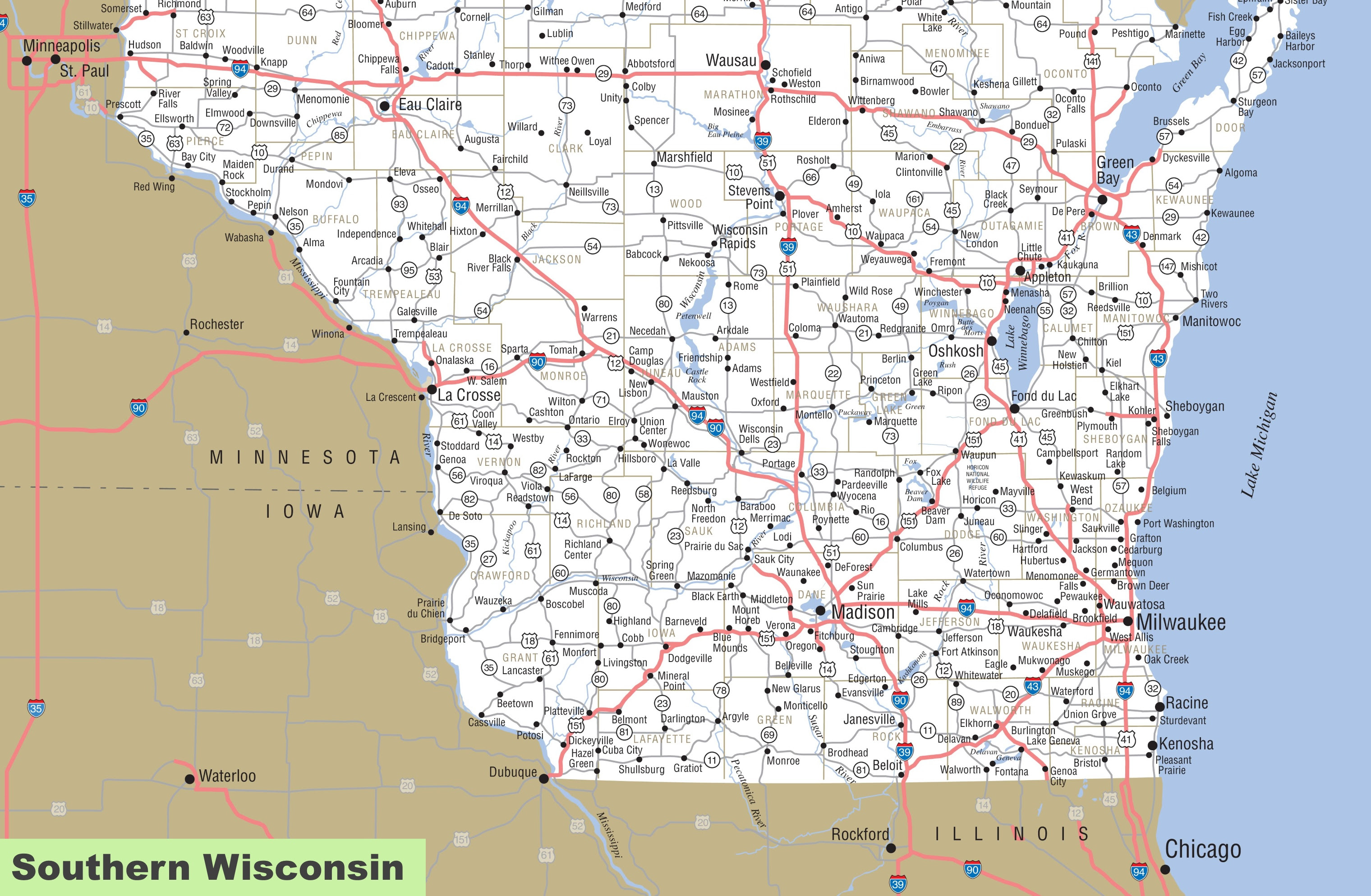 Southeast Wisconsin Map World Map Gray