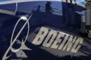 The Boeing logo is seen on a Boeing 787 Dreamliner airplane in Long Beach