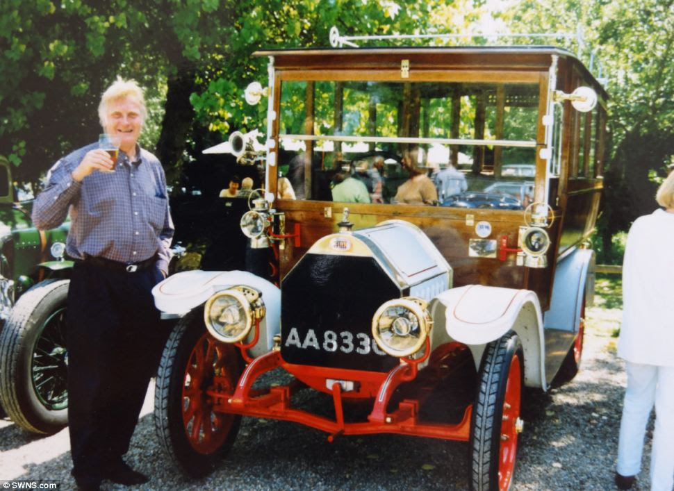 Michael Banfield raises a glass to the Fiat country bus. The vehicle was introduced in 1910 with a 2.6-litre engine and a four-speed gearbox. The Italian army used this as its main way of moving troops around during the Italo-Libyan war of 1911-1912. Mr Banfield's vehicle was registered in Hampshire but its body was later replaced by a bus chassis and the Fiat worked in the Reading area as a station bus