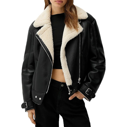 B3 Black Bomber Leather Aviator Jacket Women's - Trendy Jacket