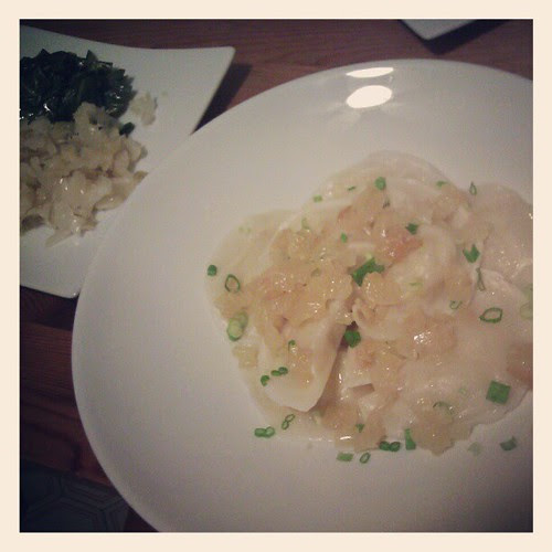 Pierogis for dinner, sides of sauerkraut and braised collards. Aww yeah.