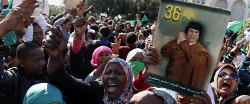Libyans demonstrate in support of the government opposing the imperialist plot to destabilize the North African oil-rich state. The Obama administration is attempting engineer regime-change in this country that served as chair of the African Union. by Pan-African News Wire File Photos
